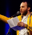 Valerio Moser beim Poetry Slam in Erlangen im Februar 2017